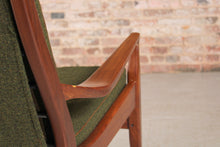 Load image into Gallery viewer, Mid Century Cintique Afrormosia Armchair with Original Green Fabric Upholstery.
