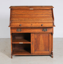 Load image into Gallery viewer, Small English Oak Rolltop Desk. Working lock and keys. c1910

