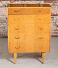 Load image into Gallery viewer, Mid Century Oak Chest of Drawers with Brass Handles, circa 1960s.
