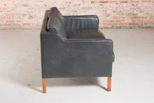 Load image into Gallery viewer, Danish Mid Century Black Leather 2-Seater Sofa by Stouby c. 1970s.
