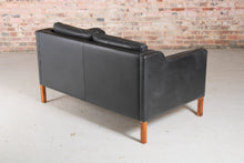 Load image into Gallery viewer, Danish Mid Century Black Leather 2-Seater Sofa by Stouby c. 1970s.
