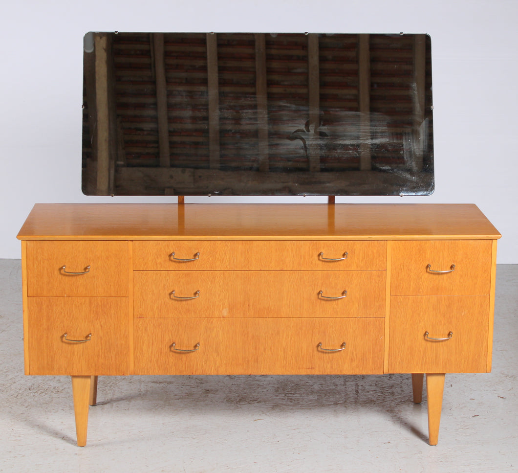 Mid Century Oak Dressing Table with Brass Handles, circa 1960s.