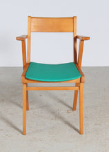 Load image into Gallery viewer, French Mid Century beech chair with Green Vinyl Seat. c. 1960s
