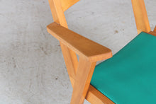 Load image into Gallery viewer, French Mid Century beech chair with Green Vinyl Seat. c. 1960s
