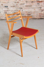 Load image into Gallery viewer, French Mid Century Beech Chair with Red Vinyl Seat. c1960s
