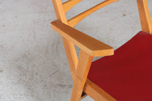 Load image into Gallery viewer, French Mid Century Beech Chair with Red Vinyl Seat. c1960s
