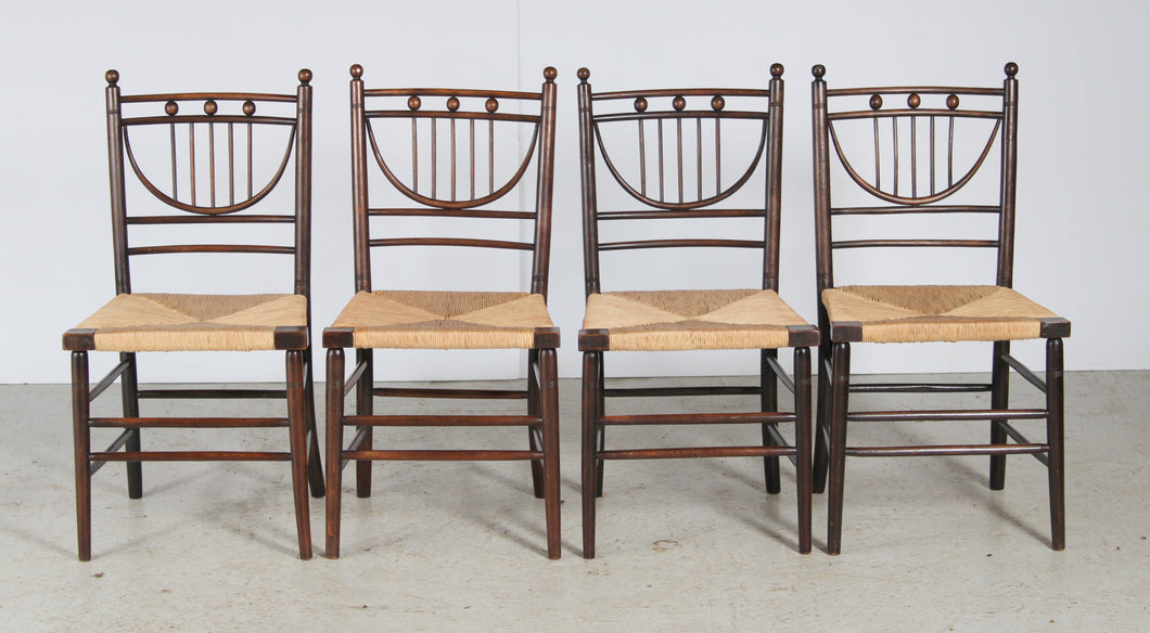 Set of 4 Arts & Crafts Morris Style Sussex Chairs for Heals c.1890s