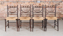 Load image into Gallery viewer, Set of 4 Arts &amp; Crafts Morris Style Sussex Chairs for Heals c.1890s
