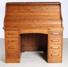 Load image into Gallery viewer, English solid oak rolltop desk, circa 1910s
