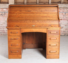 Load image into Gallery viewer, English solid oak rolltop desk, circa 1910s
