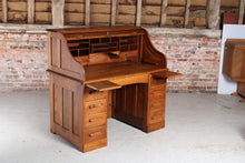 Load image into Gallery viewer, English solid oak rolltop desk, circa 1910s
