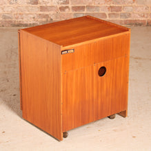 Load image into Gallery viewer, Mid Century Teak Vinyl Record / Media Cabinet on Casters by Dynatron circa 1960s
