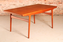 Load image into Gallery viewer, Danish Mid Century extending teak dining table by Arne Hovmand Olsen for Mogens Kold, circa 1960s
