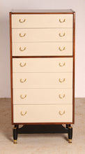 Load image into Gallery viewer, Mid Century G-plan Librenza tola and black chest of drawers with original Chinese White drawer fronts, circa 1960s.
