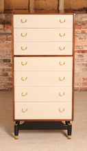Load image into Gallery viewer, Mid Century G-plan Librenza tola and black chest of drawers with original Chinese White drawer fronts, circa 1960s.
