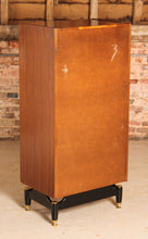 Load image into Gallery viewer, Mid Century G-plan Librenza tola and black chest of drawers with original Chinese White drawer fronts, circa 1960s.
