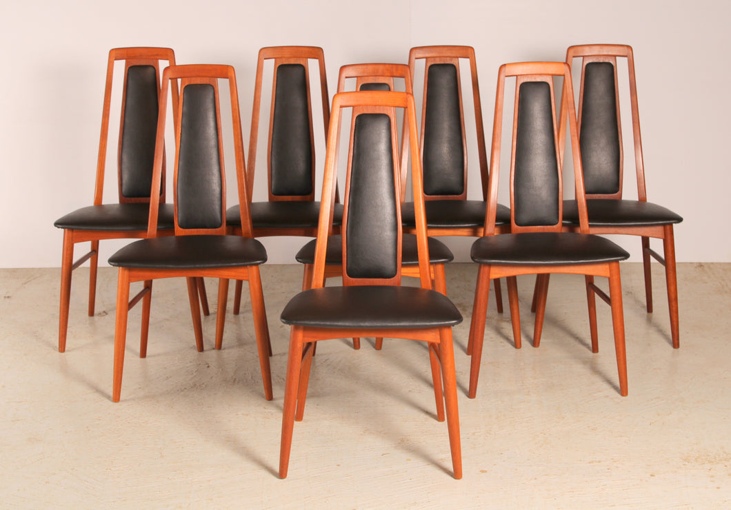 A set of 8 Danish teak ‘Eva’ dining chairs by Niels Koefoed, c. 1970s.