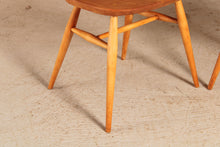 Load image into Gallery viewer, Set of 4 Mid Century blue label Ercol Quaker elm dining chairs, circa 1960s.
