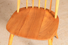 Load image into Gallery viewer, Set of 4 Mid Century blue label Ercol Quaker elm dining chairs, circa 1960s.
