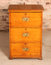 Load image into Gallery viewer, Campaign Style Oak Chest of Drawers with Brass Handles, circa 1930s.
