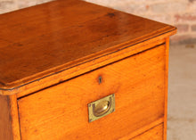 Load image into Gallery viewer, Campaign Style Oak Chest of Drawers with Brass Handles, circa 1930s.
