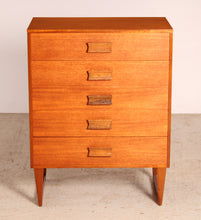Load image into Gallery viewer, Mid Century teak chest of drawers with carved rosewood handles, circa 1960
