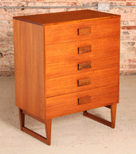 Load image into Gallery viewer, Mid Century teak chest of drawers with carved rosewood handles, circa 1960
