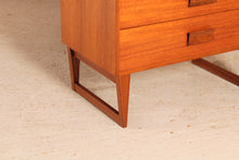 Load image into Gallery viewer, Mid Century teak chest of drawers with carved rosewood handles, circa 1960
