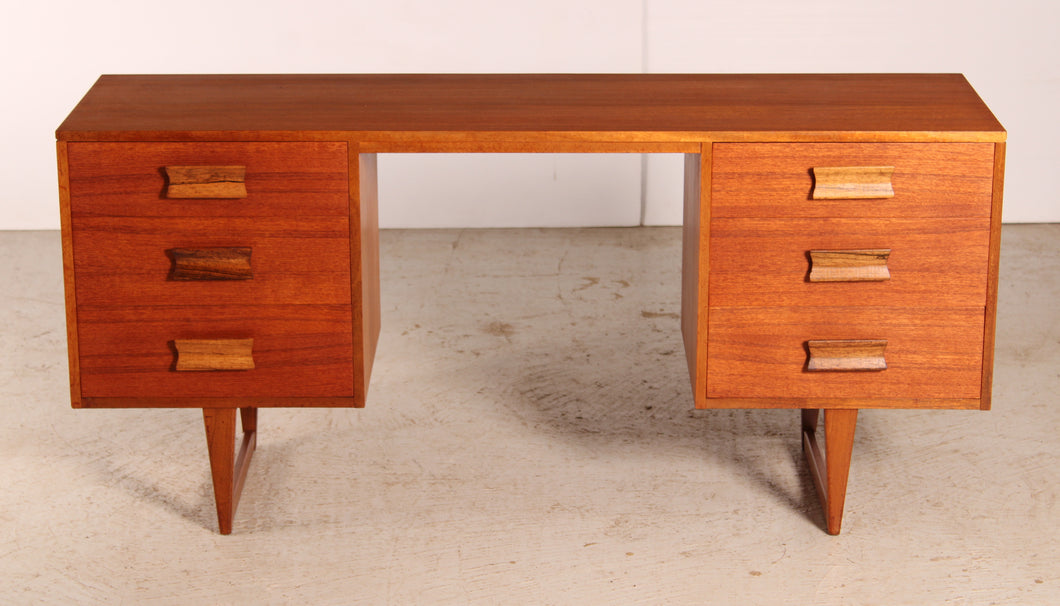 Mid Century teak dressing table /  desk with carved rosewood handles, circa 1960
