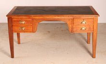 Load image into Gallery viewer, Vintage Military / Civil service oak kneehole desk with a new leather top
