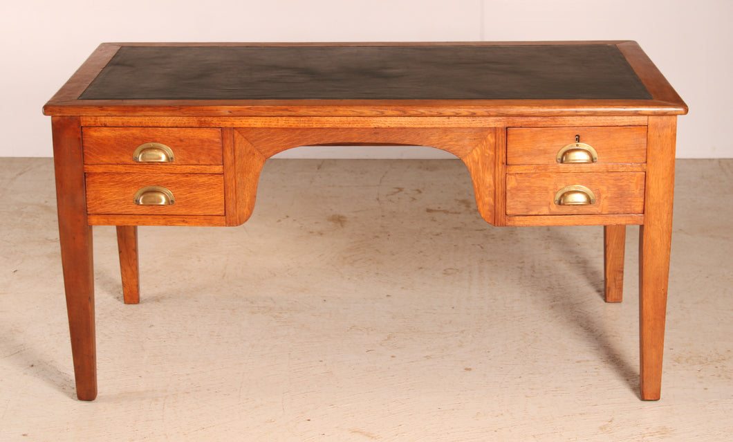 Vintage Military / Civil service oak kneehole desk with a new leather top