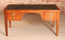 Load image into Gallery viewer, Vintage Military / Civil service oak kneehole desk with a new leather top
