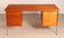 Load image into Gallery viewer, Danish Mid Century teak desk with chrome legs designed by Heinrich Roepstorff, circa 1960s
