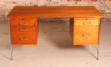 Load image into Gallery viewer, Danish Mid Century teak desk with chrome legs designed by Heinrich Roepstorff, circa 1960s
