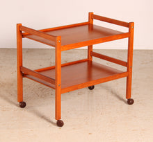 Load image into Gallery viewer, Danish Mid Century 2-tier teak trolley on casters, circa 1970s
