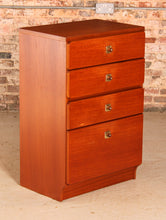 Load image into Gallery viewer, Mid Century teak chest of 4 drawers with teak and brass handles by McIntosh, circa 1970s.
