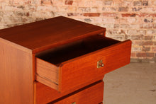 Load image into Gallery viewer, Mid Century teak chest of 4 drawers with teak and brass handles by McIntosh, circa 1970s.

