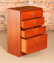 Load image into Gallery viewer, Mid Century teak chest of 4 drawers with teak and brass handles by McIntosh, circa 1970s.

