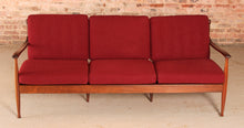 Load image into Gallery viewer, Danish Mid Century rosewood 3-seater sofa with red wool upholstery, circa 1960s
