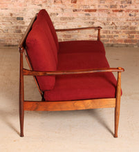 Load image into Gallery viewer, Danish Mid Century rosewood 3-seater sofa with red wool upholstery, circa 1960s
