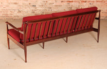 Load image into Gallery viewer, Danish Mid Century rosewood 3-seater sofa with red wool upholstery, circa 1960s
