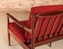 Load image into Gallery viewer, Danish Mid Century rosewood 3-seater sofa with red wool upholstery, circa 1960s
