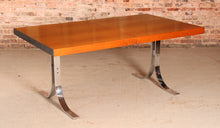 Load image into Gallery viewer, Danish Mid Century extending teak dining table with chrome legs by Poul Norrelikt for Dyrlund, circa 1970s
