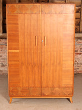 Load image into Gallery viewer, Mid Century Art Deco style walnut double wardrobe table by Heirloom Furniture, circa 1950s
