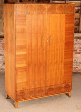 Load image into Gallery viewer, Mid Century Art Deco style walnut double wardrobe table by Heirloom Furniture, circa 1950s
