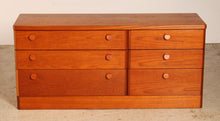Load image into Gallery viewer, Vintage Mid Century style long teak chest of drawers / sideboard by Stag
