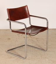 Load image into Gallery viewer, Mid Century cantilever chrome and tobacco leather chair in style of Mart Stam, circa 1970s
