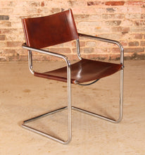 Load image into Gallery viewer, Mid Century cantilever chrome and tobacco leather chair in style of Mart Stam, circa 1970s
