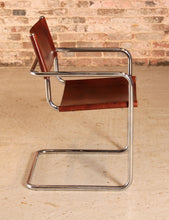Load image into Gallery viewer, Mid Century cantilever chrome and tobacco leather chair in style of Mart Stam, circa 1970s
