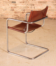 Load image into Gallery viewer, Mid Century cantilever chrome and tobacco leather chair in style of Mart Stam, circa 1970s
